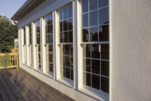 Outside view of double-hung windows 
