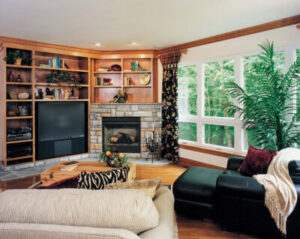 A cozy living room featuring a beautiful picture window